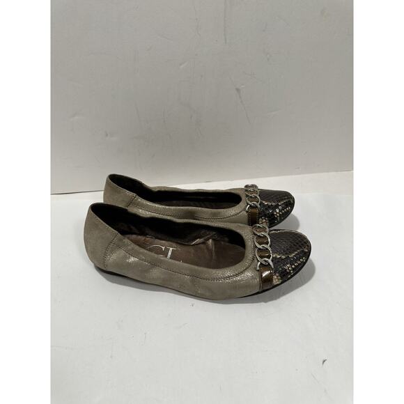 AGL Attilio Giusti Leombruni Cap Toe Ballet Flats Chain Detail Sz 37.5 - 7.5 US - Picture 4 of 11